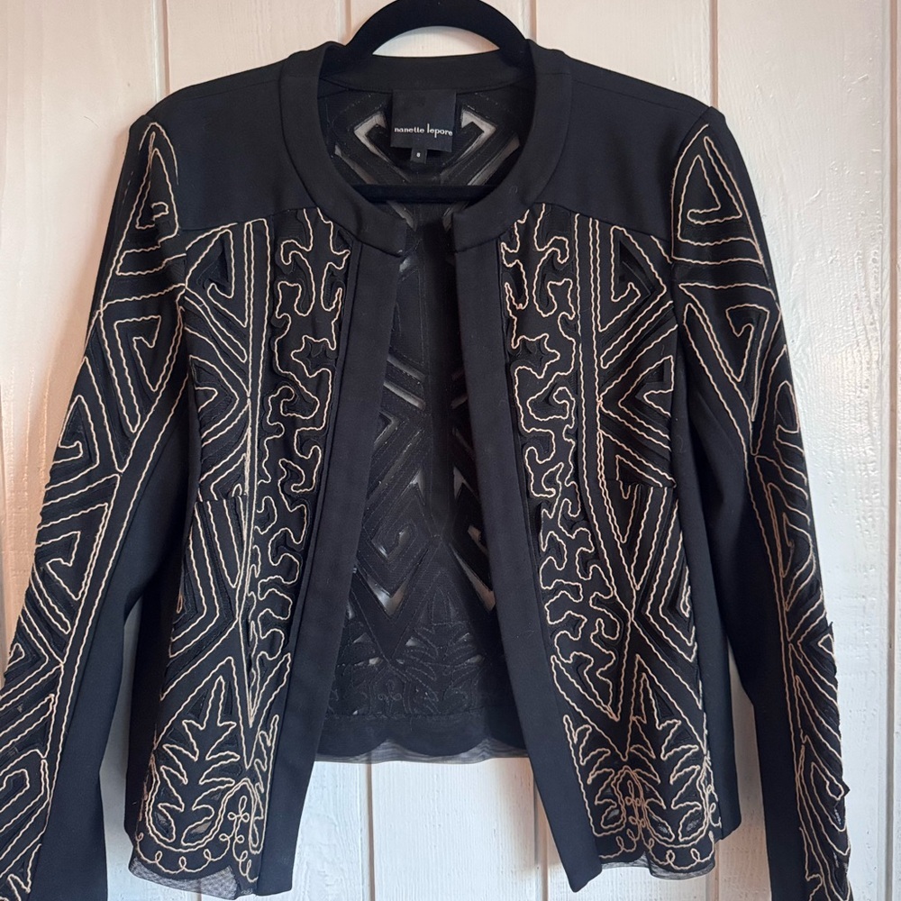 Nanette Lepore Embroidered Mesh-Back Jacket Size 8 - Picture 4 of 7